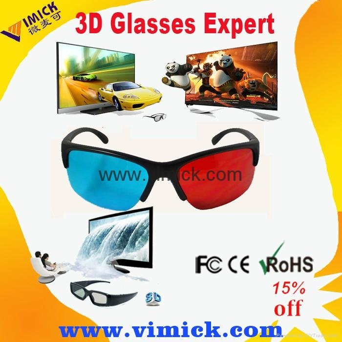 Plastic Anaglyph Red Blue Cyan 3D Vision Plastic Glasses For 3D Movies And Games