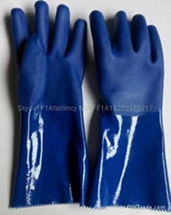 Blue sandy finished Interlock liner pvc gloves