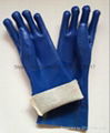 蓝色绒布里PVC手套18253