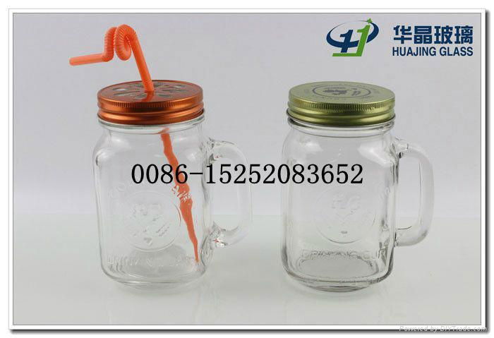 glass mason jar with handle 16oz mason glass jar with straw and color lid wholes 2