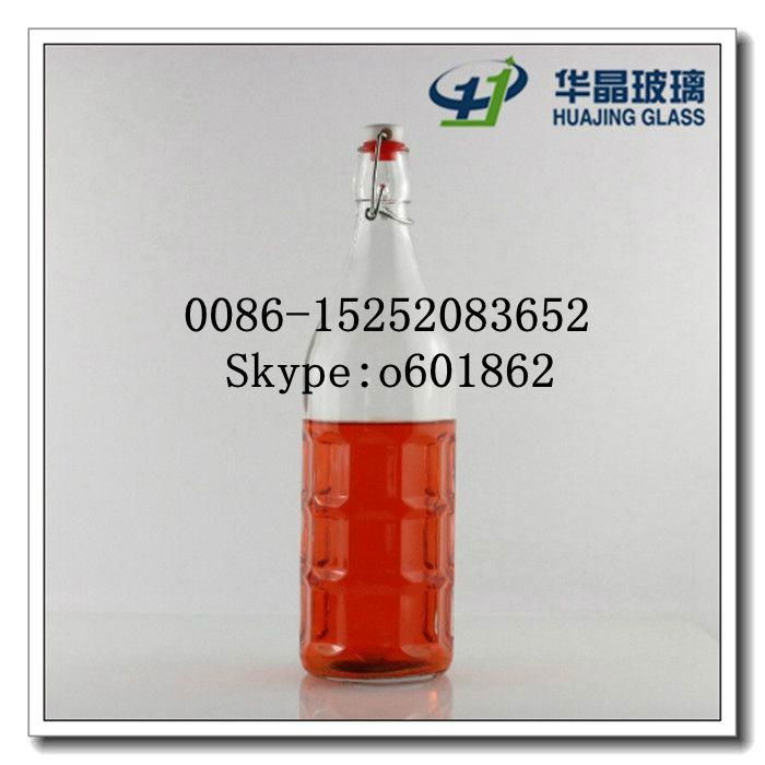 clip juice bottle 1000ml beverage glass bottle with swing lid