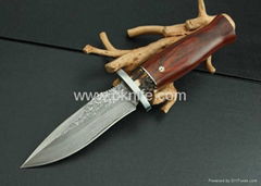 damascus steel fixed blade colletible hunting knife knives with rosewood handle