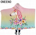 ONEENO High quality cheap hooded blanket with unicorn pattern printed