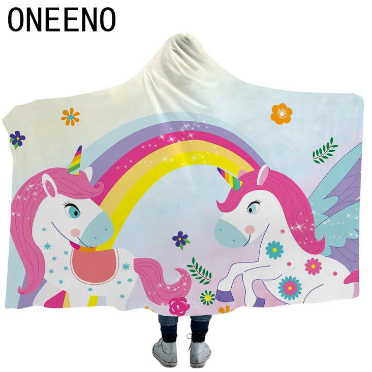 ONEENO High quality cheap hooded blanket with unicorn pattern printed 2