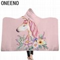 ONEENO High quality cheap hooded blanket with unicorn pattern printed 3