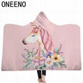 ONEENO High quality cheap hooded blanket with unicorn pattern printed