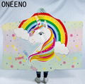 ONEENO High quality cheap hooded blanket with unicorn pattern printed