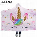 ONEENO High quality cheap hooded blanket with unicorn pattern printed