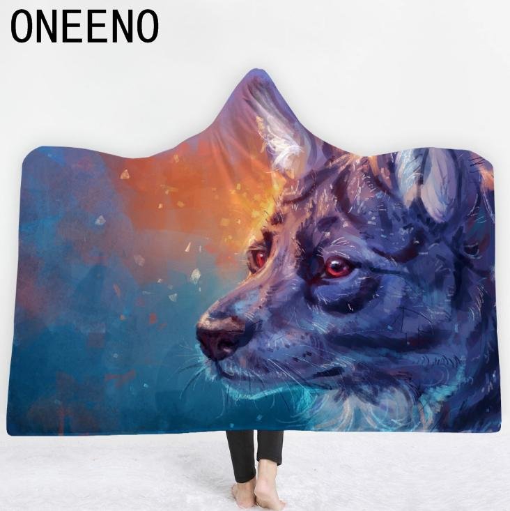 High Quality 3D Wolf Animal Hooded Blanket Winter thick Hooded Blanket  3