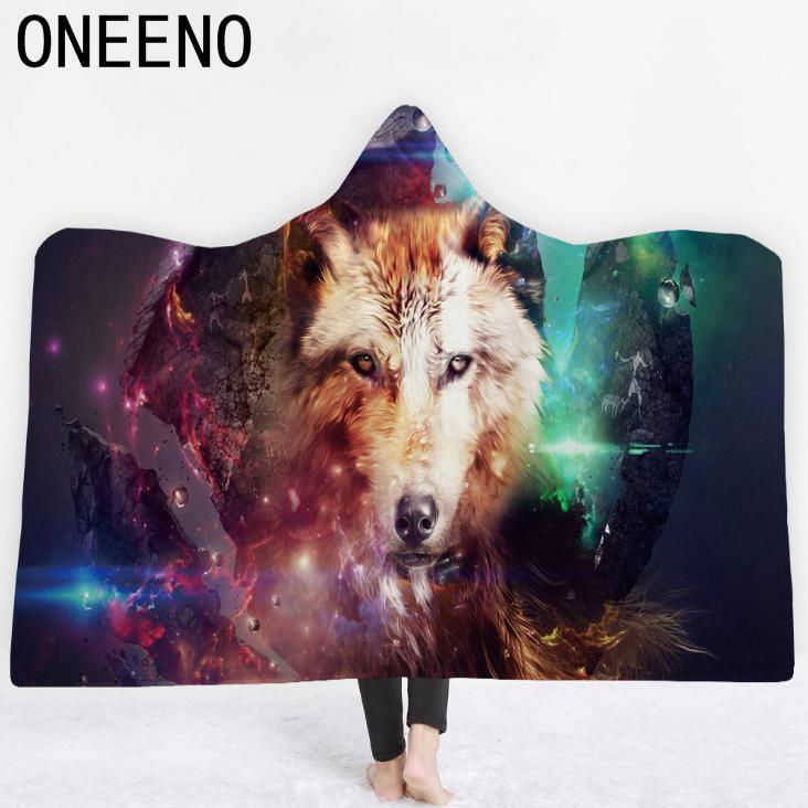 High Quality 3D Wolf Animal Hooded Blanket Winter thick Hooded Blanket  4