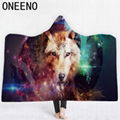High Quality 3D Wolf Animal Hooded Blanket Winter thick Hooded Blanket  4