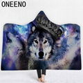 High Quality 3D Wolf Animal Hooded Blanket Winter thick Hooded Blanket 