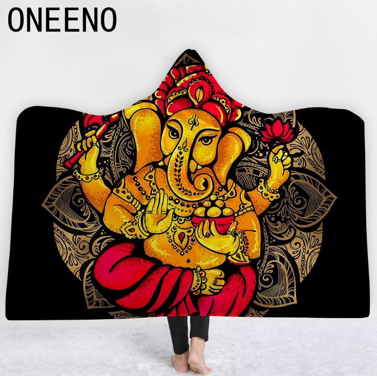 China supply machine washable religious buddha printed hooded blanket