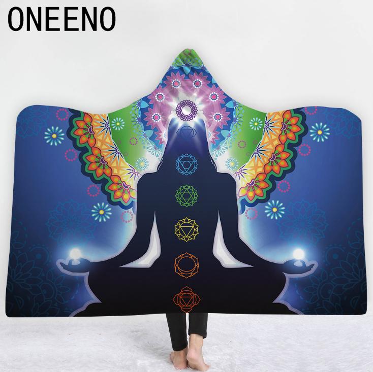 China supply machine washable religious buddha printed hooded blanket