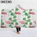 Flamingo Printed Warm Winter Coral Fleece Fabric Cloak Blanket With Hooded 2