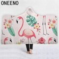 Flamingo Printed Warm Winter Coral Fleece Fabric Cloak Blanket With Hooded 5