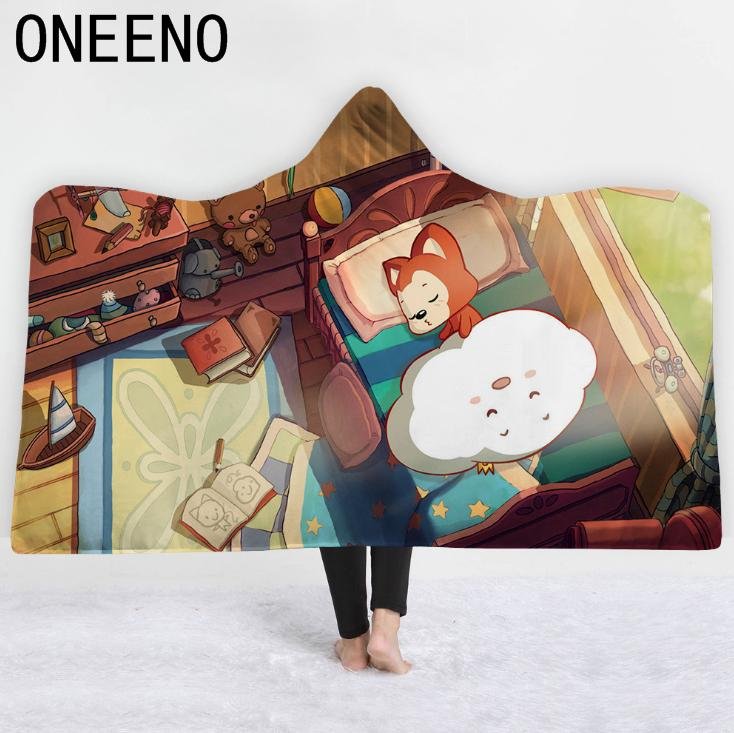 ONEENO Hooded Blanket Cloak Home Children's Thicken Cartoon Blanket 3