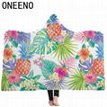 Super Soft Tropical Plants Patterns Wearable Thick Fleece Cloak hooded Blanket