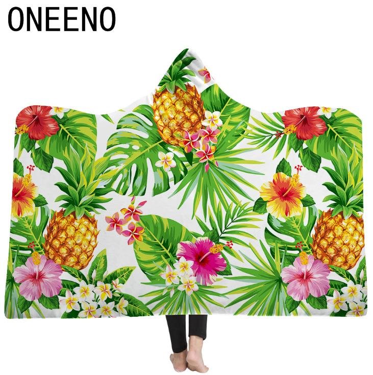 Super Soft Tropical Plants Patterns Wearable Thick Fleece Cloak hooded Blanket 4