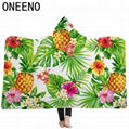 Super Soft Tropical Plants Patterns Wearable Thick Fleece Cloak hooded Blanket