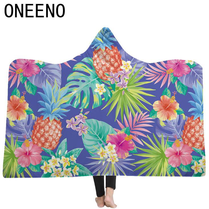 Super Soft Tropical Plants Patterns Wearable Thick Fleece Cloak hooded Blanket 5