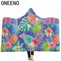 Super Soft Tropical Plants Patterns Wearable Thick Fleece Cloak hooded Blanket