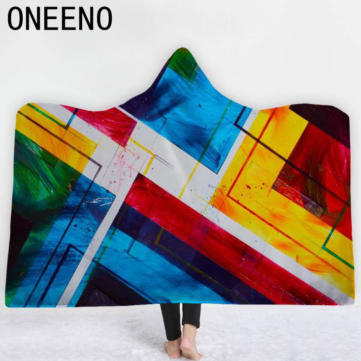 ONEENO geometric desings hooded blanket Polyester Double layer blanket with hood 2