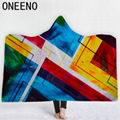 ONEENO geometric desings hooded blanket Polyester Double layer blanket with hood