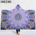 ONEENO geometric desings hooded blanket Polyester Double layer blanket with hood