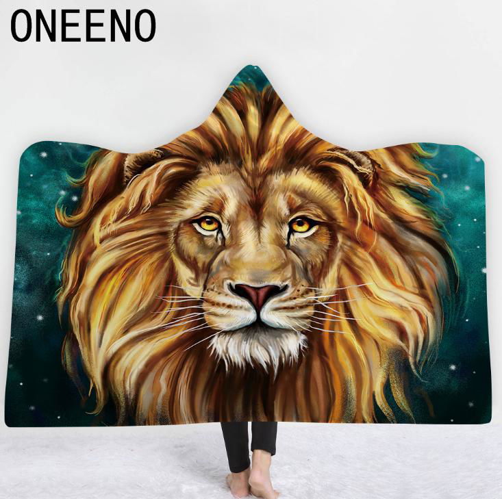 ONEENO Wholesale  newest Painted Animal Pattern Hooded blanket for adults kids   2