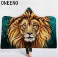 ONEENO Wholesale  newest Painted Animal Pattern Hooded blanket for adults kids   2