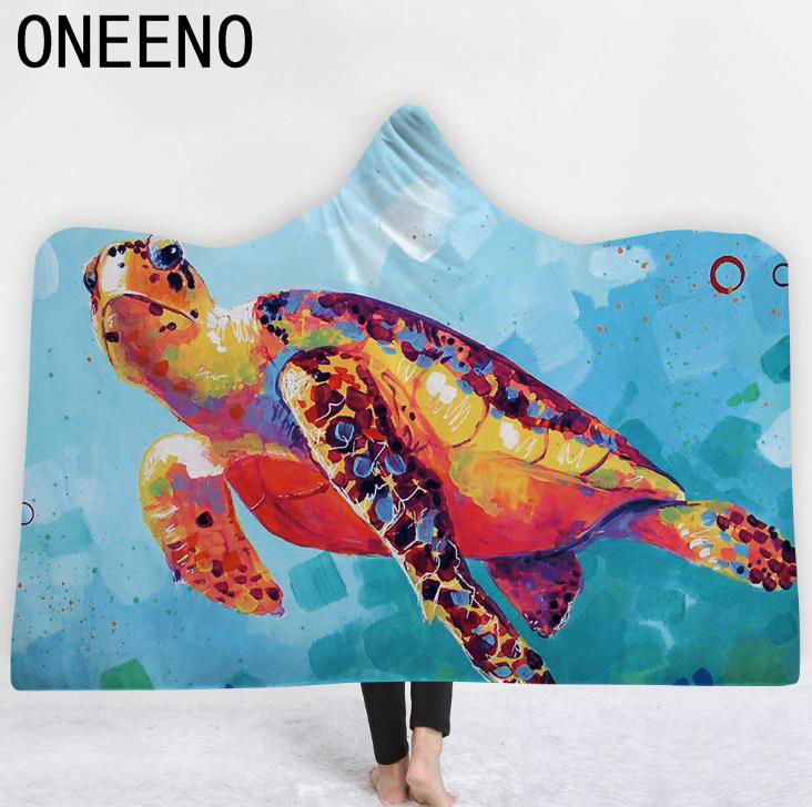 ONEENO Wholesale  newest Painted Animal Pattern Hooded blanket for adults kids   3