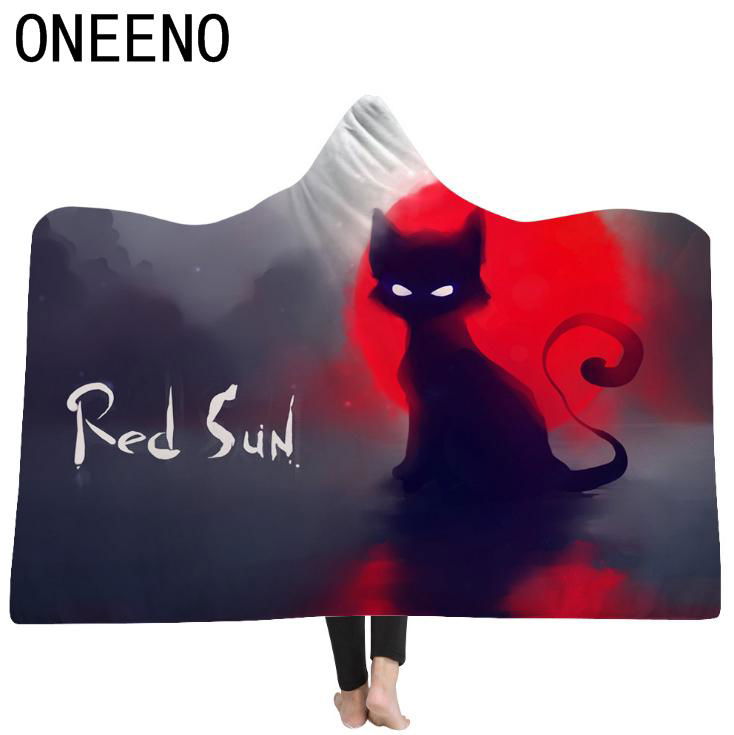 ONEENO Wholesale  newest Painted Animal Pattern Hooded blanket for adults kids   4