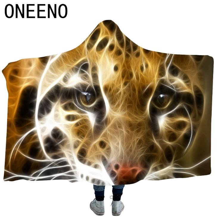 ONEENO 3D tiger pattern printed double layer soft warm polyester hooded blanket  4