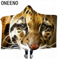 ONEENO 3D tiger pattern printed double layer soft warm polyester hooded blanket 