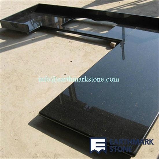 Black Galaxy L-Shape Granite Countertop For Kitchen Project