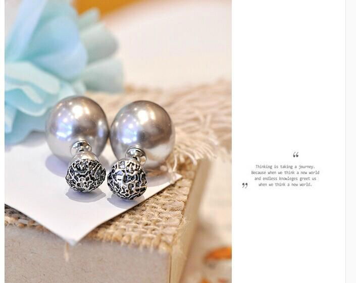 Lace two-sided dual-use female pearl stud earrings