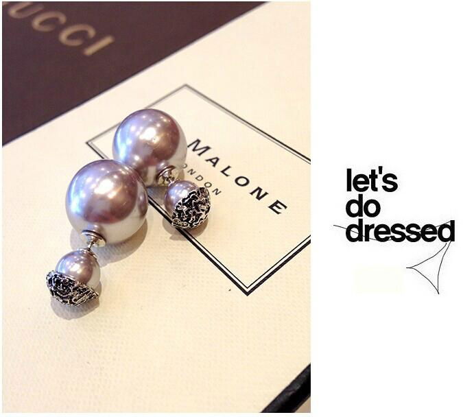 Lace two-sided dual-use female pearl stud earrings 4