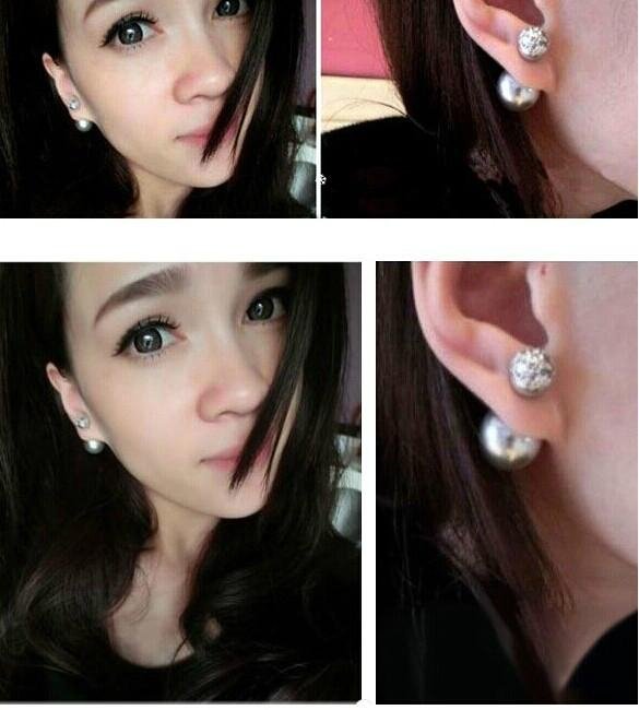 Lace two-sided dual-use female pearl stud earrings 5