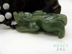 Certified Natural Burmese Emerald Jadeite Lucky Dragon PiXiu Jade Pendant 22.6 g