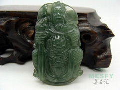 Certified Burmese Emerald Green Icy Jadeite Guan Gong Jade  Pendant 19.82 g 