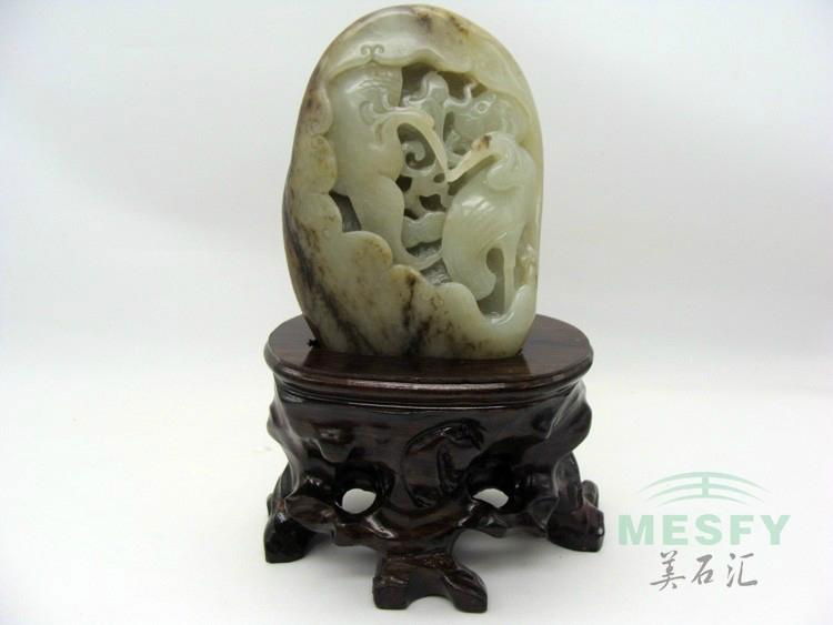 Rare Certified Chinese Hetian Seed  Jade Cranes Small Statue Decoration 456.53 g