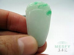 Certified Wonderful Natural Burmese Emerald Jadeite Icy Green Ruyi Jade Pendant