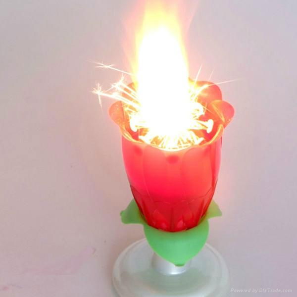 electronic lotus flower music fireworks birthday candle 4