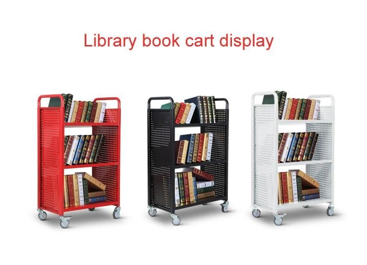 Single-Sided Library Book Cart,Three layer V-shape Book trolley  RCA-3S-LIB11