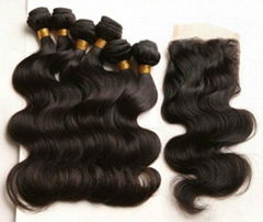 Unprocessed Virgin HumanHair Weft and Lace Top Closure