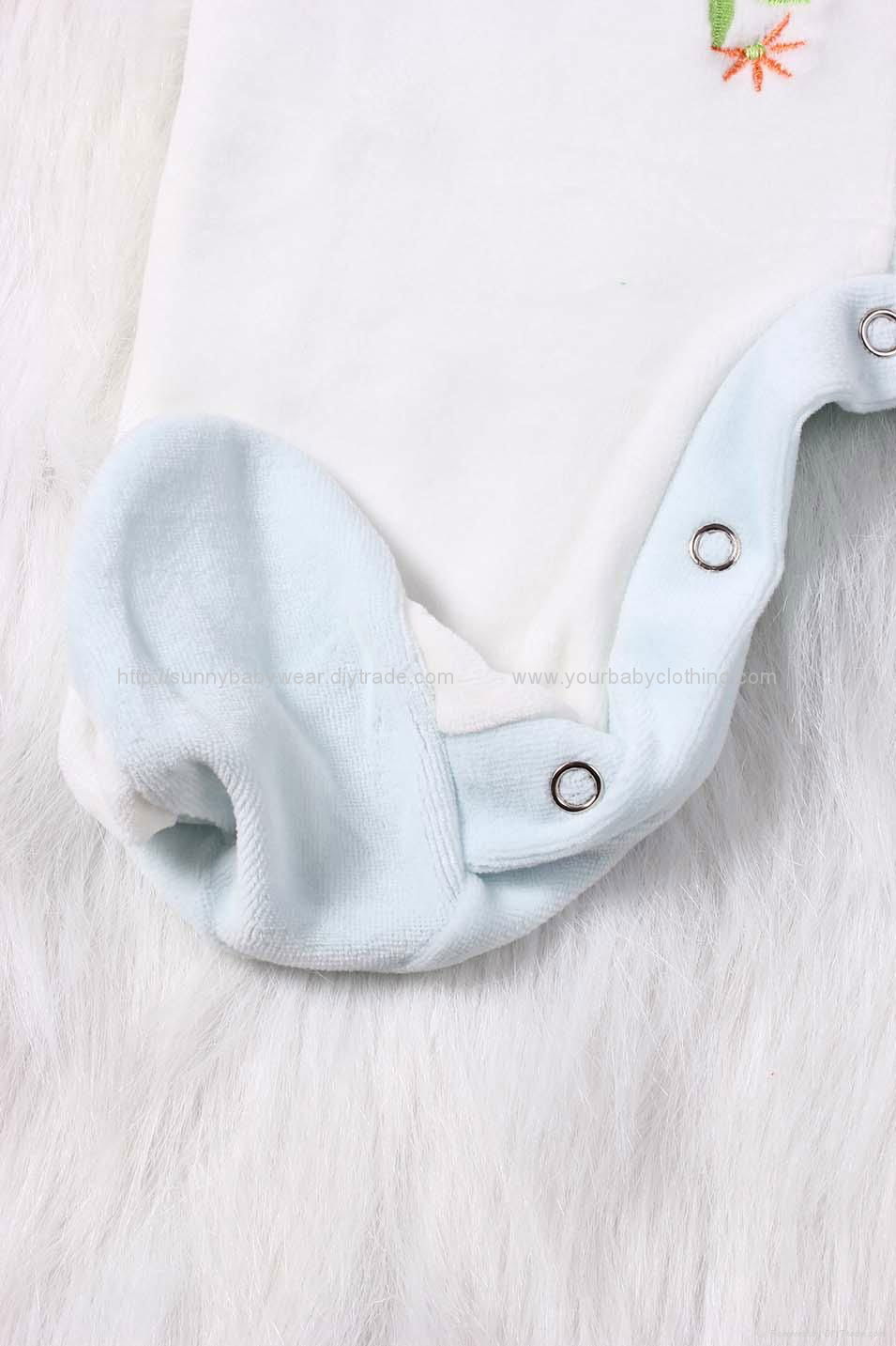 Sleeveless Velvet baby romper with feet White& Blue Spliced Romper 5