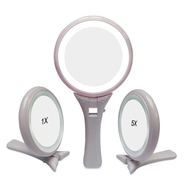 New LED lighted hand-held makeup mirror for 2015, two sided mirror with 5X magni 2