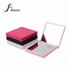 Hot selling LED lighted plastic makeup pocket mirror in square shape with 6 LED 