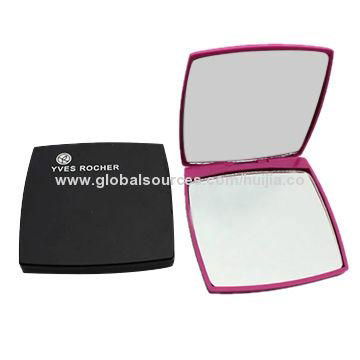 Promotional two sided plastic pocket cosmetic mirror in suqare shape with 2X mag